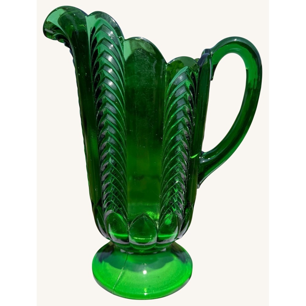 Antique EAPG Florida Pattern Water Pitcher Emerald Green 9.75" Circa 1898